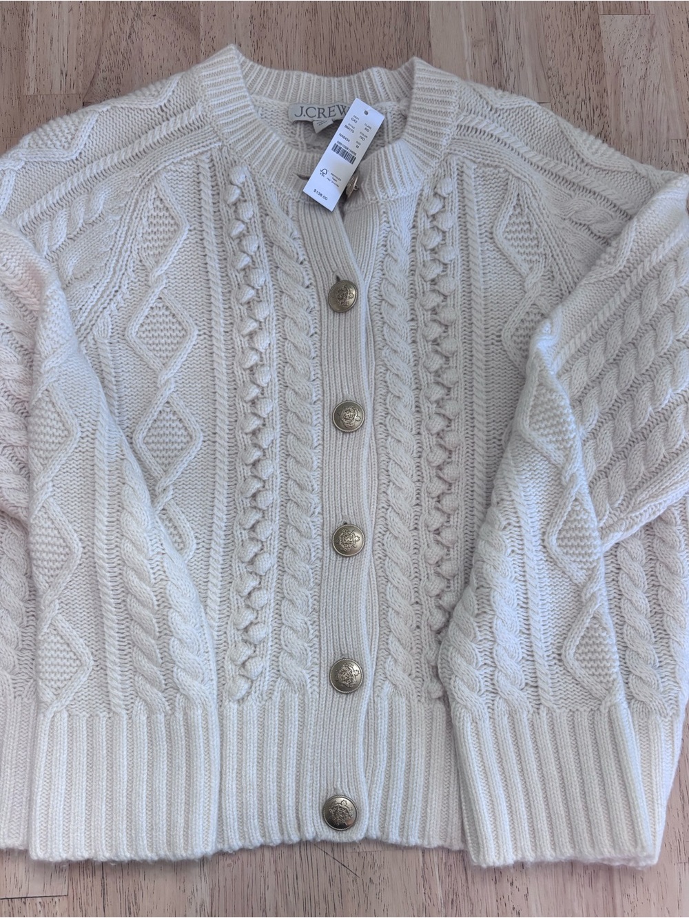 J. Crew Cream Cable Knit Cardigan with Gold Buttons